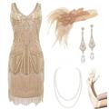 BABEYOND Damen Flapper Kleider 1920er Jahre V-Ausschnitt Perlen Fransen Great Gatsby Kleid, Set - Champagner-Gold, L