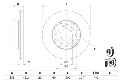 Bosch 1x Bremsscheibe [Hersteller-Nr. 0986479G91] für Suzuki Image