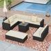 9 Piece Rattan Sectional Seating Group with Cushions and Ottoman