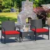 3 Pieces Patio Wicker Rattan Furniture Set with Cushion for Lawn Backyard - 19.5" x 19.5" x 15" (L x W x H)