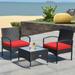 3 Pieces Patio Wicker Rattan Furniture Set with Cushion for Lawn Backyard - 19.5" x 19.5" x 15" (L x W x H)