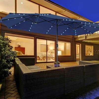 15 Feet Double-Sided Patio Umbrella with 48 LED Lights - 15.4' x 9.2' x 8.2' (L x W x H)