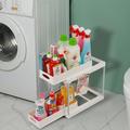 Under-sink Storage Box and Locker with Sliding Drawers Multi-purpose 2-Level Under-sink Storage Rack Basket for Bathroom Cabinet Counters (Pull-out black)