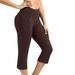 Mrat Women Comfy Trousers Yoga Capris Pants Ladies Knee Length Leggings High Waisted Yoga Workout Exercise Capris For Casual Summer With Pockets Female Fit Pants Brown M