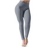 Mrat High Waist Yoga Pants Full Length Yoga Pants Women Soft High Waist Stretch Pleated Yoga Pants Casual Fitness Leggings Trouser Sweat Pants Ladies Gray L