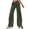 Mrat High Waist Long Trousers Full Length Pants Women s Street Style Fashion Design Sense Multi Pocket Overalls Low Waist Sports Pants Office Pants For Ladies Army Green XL