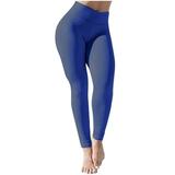 Mrat Women s Stretch Legging Full Length Yoga Pants Ladies Soft High Waist Stretch Pleated Yoga Pants Casual Fitness Leggings Trouser Female Pants Blue S