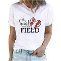 fartey Graphic Tops for Women Baseball Heart Funny Letter Print Tshirt Loose Fit Short Sleeve Crewneck Baseball Match Gifts Tee