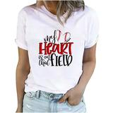 fartey Graphic Tops for Women Baseball Heart Funny Letter Print Tshirt Loose Fit Short Sleeve Crewneck Baseball Match Gifts Tee