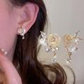 Baocc Accessories Artificial Flowers Pearl Gold Rhinestone Earrings Flowers Rhinestone Earrings Wedding Women Accessories Jewelry Earrings for Women Earrings Gold