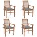 Dining Chairs 4 pcs with Gray Cushions Solid Teak Wood