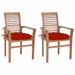 Dining Chairs 2 pcs with Red Cushions Solid Teak Wood
