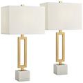 Possini Euro Design Felipe 28 1/4 Tall Geometric Modern End Table Lamps Set of 2 Gold Finish Metal Living Room Bedroom Bedside