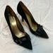 Nine West Shoes | Black Suede Pointy Toe Rubber Grip Sole, Patent & Bead Bow Detail, Heels | Color: Black | Size: 8.5