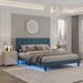 Ivy Bronx Cornel Queen Panel Bed Frame without Mattress Wood & /Upholstered/Linen in Blue | 44.49 H x 63.7 W x 83.46 D in | Wayfair