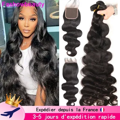 Body tissage cheveux humain Avec closure cheveux humain 5x5 transparente Lace bresilienne body