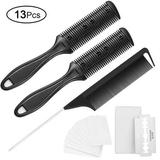 2 Pieces Razor Comb 1pc Pin Tail Comb with 10 Pieces Razors Hair Cutter Comb Dual Side Cutting Scissors Hair Thinning Comb Double Edge Hair Razor Comb Slim Haircuts Cutting Tool (Black)