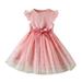 Little Girls Dresses Ren Bowknot Ruffle Short Sleeve Tulle Birthday Patchwork Party Princess Outfits Dress