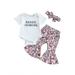 Wassery Infant Baby Girls Birthday Clothes Letter Floral Print Short Sleeve Romper Crew Neck Jumpsuits+Cactus Boots Print Flared Pants Headband 3Pcs Summer Set 0-18M