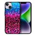 FINCIBO Soft Rubber Protector Cover Case for Apple iPhone 14 Max 6.7 2022 Blue Glitter Sparkle With Black Pink Glitter Leopard