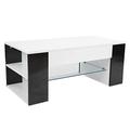 Elegant Modern Style Living Room Coffee Table,plplaaoo Modern Side Coffee Table, Rectangular Coffee Table, with Side Storage Rack Middle Glass Shelf for Living Room Office