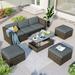 5-Piece Outdoor Patio Furniture Set Rattan Wicker Sofa Set with Adustable Backrest, Cushions, Ottomans & Lift Top Coffee Table