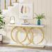 55 inch Gold Console Table, Faux Marble Entryway Table Sofa Table, Modern Accent Table for Living Room,White