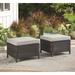 Outdoor Rattan Wicker Ottomans with Grey Cushion (Set of 2)