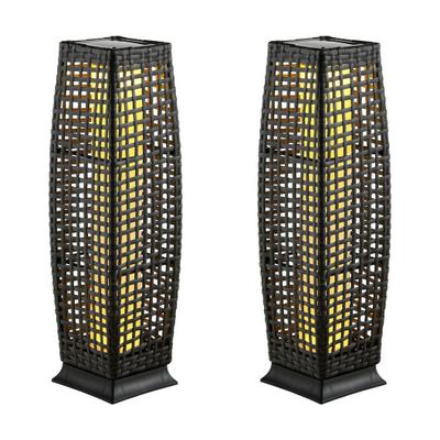 Costway 2 Pieces Solar-Powered Square Wicker Floor Lamps with Auto LED Light-Black