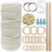 Macrame Cotton Cord 3mm with Macrame Beads Wooden Rope Wooden Rod with Hooks for Plant Wall Hangers Macrame Kit