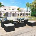 Gray Rattan Outdoor Conversation Set SESSLIFE 6-Piece Sectional Sofa Set with 3-seat Sofa 2 Chairs 2 Ottomans and Coffee Table Patio Couches Sets for Porch Garden Balcony