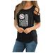 fartey Cold Shoulder Tops for Women Baseball Print Side Slit Hem Crewneck Tshirt Tunic Criss Cross Cut out Short Sleeve Tees