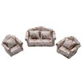 1/12 Mini Wood Sofa Couch Set Dollhouse Miniatures Furniture Living Room Floral Set