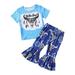 ZIZOCWA Kid Casual 2 Piece Outfits Girls Short Sleeve T Shirt Top Bull Head Print Flared Pants Pants Kids Set Outfits for School Teen Girls Kids Leggings Girls Its A Small World Blanket Clothes For