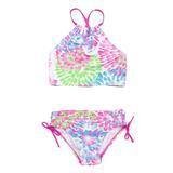 TAIAOJING Girls Swimsuits Bikini Set 2 Pcs Swimwear Floral Tops Drawstring Bottoms Suit Suit New Split Water Drop Print Girl s Bathing Suit 11-12 Years