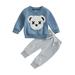 Qtinghua 2Pcs Toddler Baby Boys Girls Clothes Cartoon Bear Long Sleeve Sweatshirt Tops Long Pants Outfits Tracksuit Blue 3-4 Years