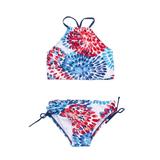 TAIAOJING Girls Swimsuits Bikini Set 2 Pcs Swimwear Floral Tops Drawstring Bottoms Suit Suit New Split Water Drop Print Girl s Bathing Suit 7-8 Years
