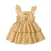 Kucnuzki Newborn Baby Girl Clothes 6 Months Summer Dress 9 Months Sling Wide Neck Elegant Floral Prints Flouncing Dress Yellow