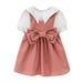 6 Month Baby Girl Outfit Kids Toddler Baby Girls Short Bubble Sleeve Solid Tops Bowknot Suspender Skirt 2PCS Set 5mo Girl