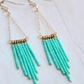 Free People Jewelry | Free People Turquoise Beaded Dangle Earrings Chain Earrings | Color: Blue/Gold | Size: Os