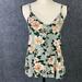 American Eagle Outfitters Tops | Aeo Floral Tank Top Women S Button Front Strap Shoulder And Back Crop | Color: Green/Pink | Size: S