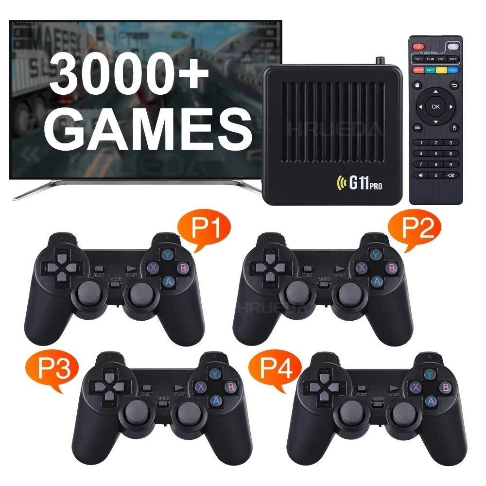 G11 Pro Game Box Console de jeu vidéo, 256 Go, 60000 + jeux rétro intégrés, manette de jeu sans fil 2.4G, 4K HD TV Box, console de jeu pour PS1, GBA