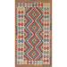 Geometric Kilim Oriental Runner Rug Hand-Woven Wool Carpet - 3'4"x 6'9"