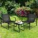 LANTRO JS 3PCS Patio Bistro Furniture Set Glass Top Table Garden Deck Black