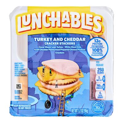 Lunchables Turkey and Cheddar Cracker Stackers 3.2 oz. Tray - 16/Case