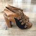 Anthropologie Shoes | Anthro Schuler & Sons Block Slingback Peep Toe Leather Buckle Heels 39/9 | Color: Black/Tan | Size: 9