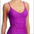 Athleta Swim | Athleta Tankini Top Smocked Swimsuit Swim Purple 32b 32c 32b/C Xs Nwot | Color: Purple | Size: Xs