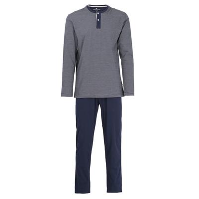 Pyjama TOM TAILOR "Nebraska", Herren, Gr. 52, blau (blau, dunkel, ringel), Single Jersey, Obermaterial: 100% Baumwolle, 