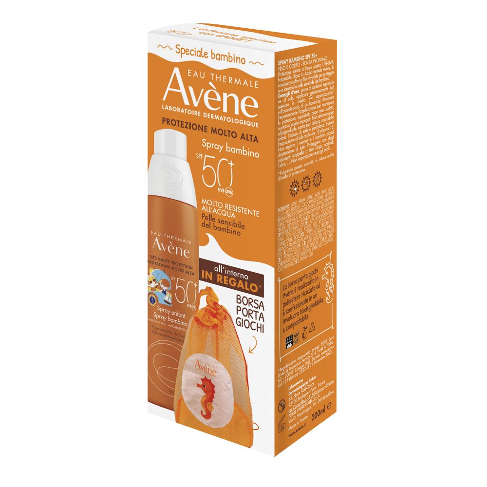 Avène Spray Bambino SPF 50+ all'interno in regalo borsa porta giochi 1