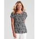 Noni B Womens Linen Printed T-Shirt - Black - Size Small